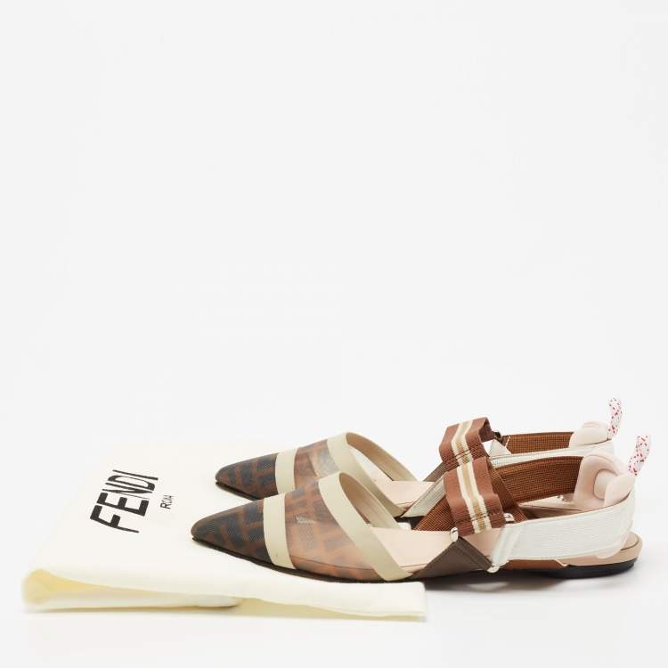 مملوكة مسبقًا Fendi Tri-Color Zucca Mesh and Leather Slingback Ballet Flats Size 36
