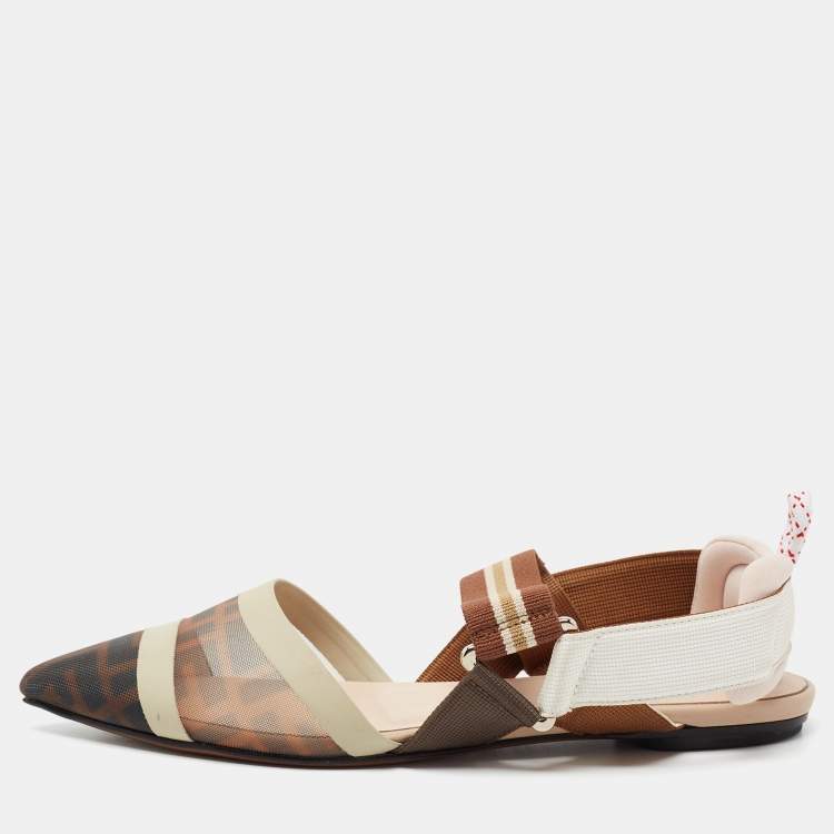 مملوكة مسبقًا Fendi Tri-Color Zucca Mesh and Leather Slingback Ballet Flats Size 36