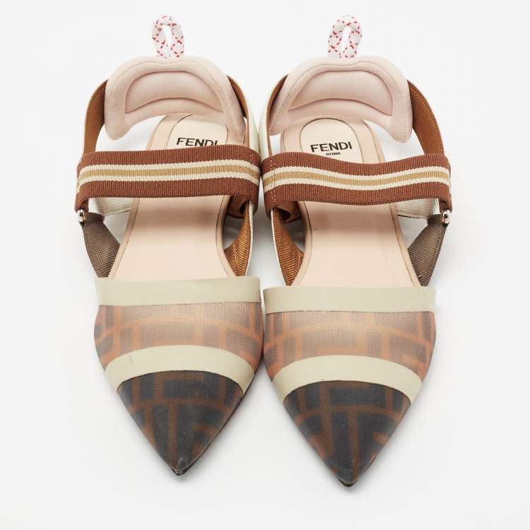 مملوكة مسبقًا Fendi Tri-Color Zucca Mesh and Leather Slingback Ballet Flats Size 36
