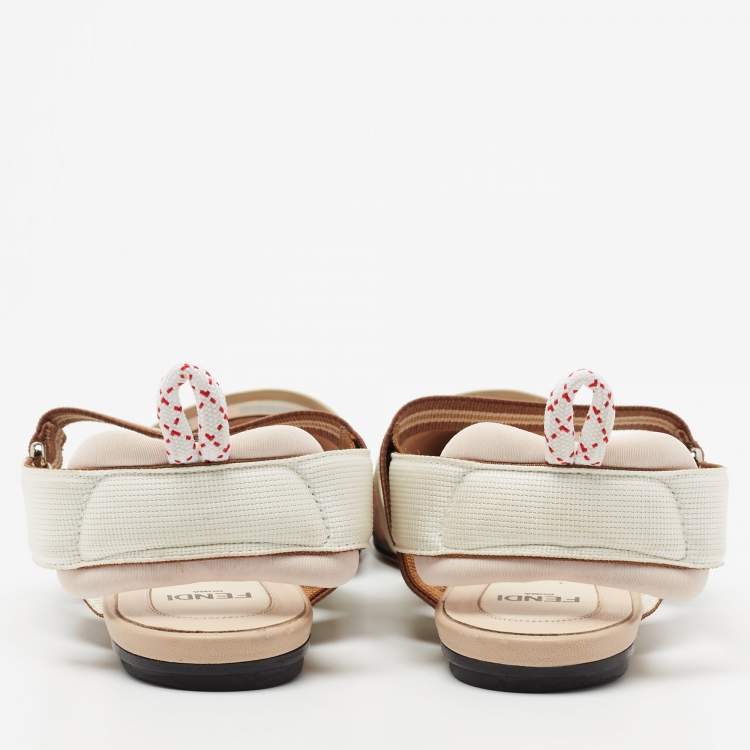 مملوكة مسبقًا Fendi Tri-Color Zucca Mesh and Leather Slingback Ballet Flats Size 36