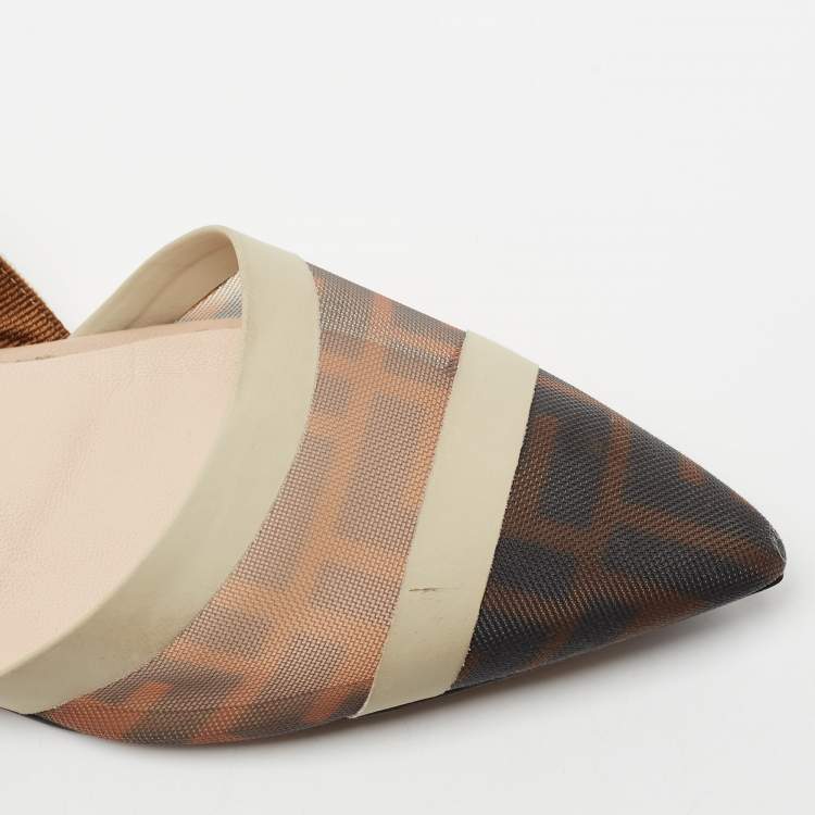 مملوكة مسبقًا Fendi Tri-Color Zucca Mesh and Leather Slingback Ballet Flats Size 36