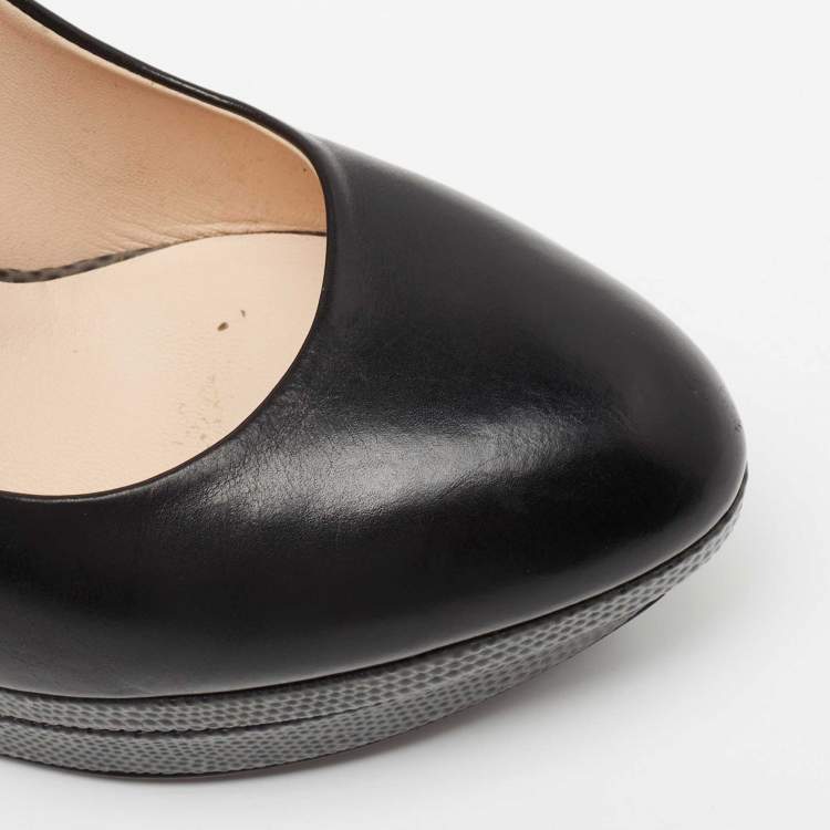 Pre Owned Fendi Black/Grey Leather and Lizard Embossed Heel Platform Pumps Size 37