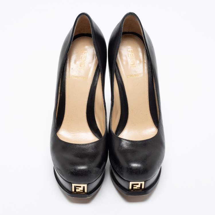 Pre Owned Fendi Black Leather Fendista Platform Pumps Size 37.5