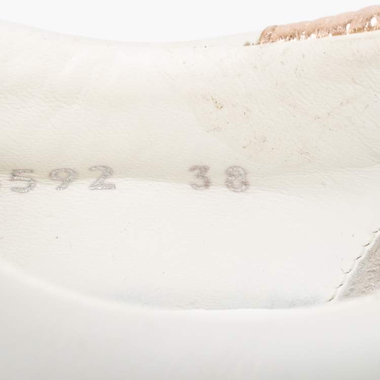 Pre Owned Fendi White Leather Logo Knit Rockoko Scallop Detail Slip On Sneakers Size 38