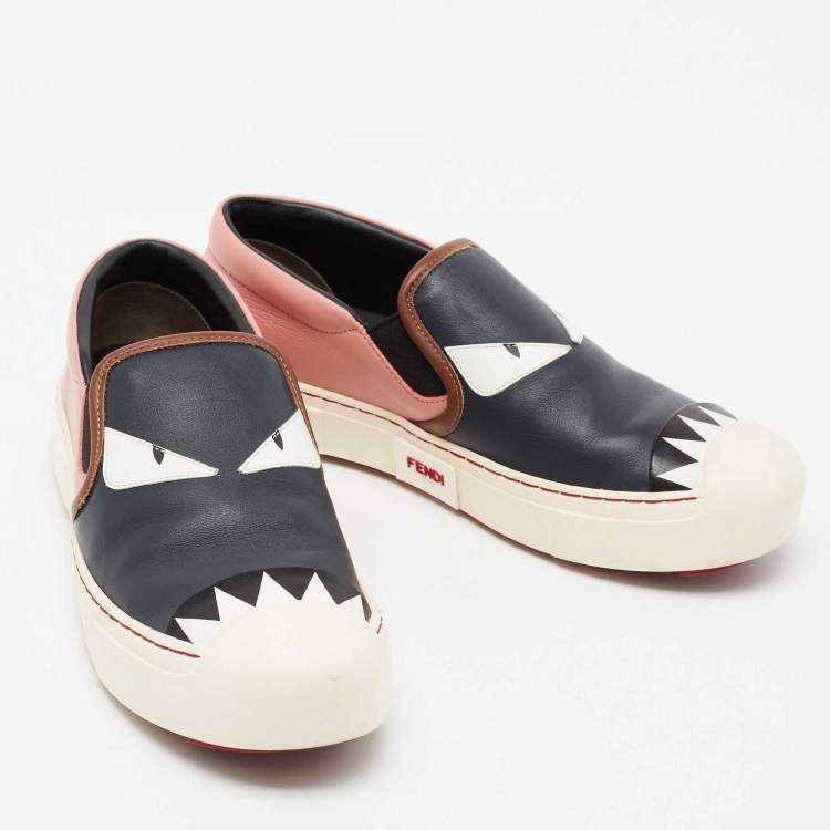 Pre Owned Fendi Multicolor Leather Monster Slip On Sneakers Size 38