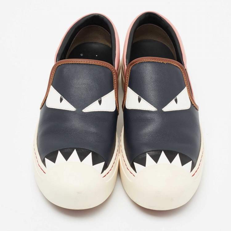 Pre Owned Fendi Multicolor Leather Monster Slip On Sneakers Size 38