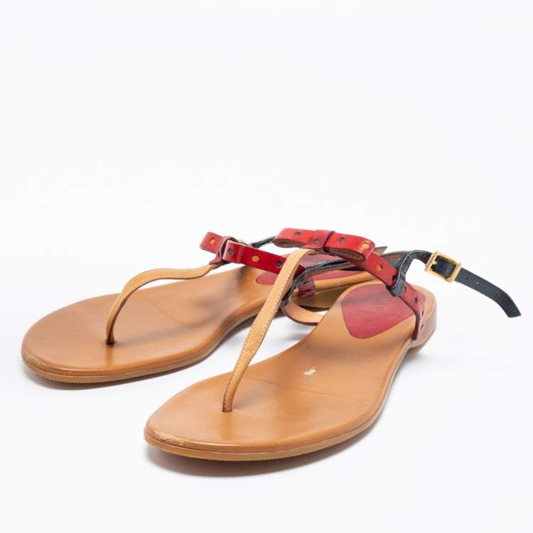 مملوكة مسبقًا Fendi Multicolor Leather Slingback Flats Size 38.5