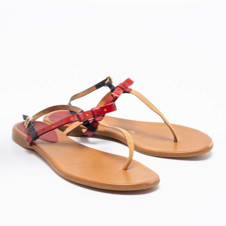 مملوكة مسبقًا Fendi Multicolor Leather Slingback Flats Size 38.5