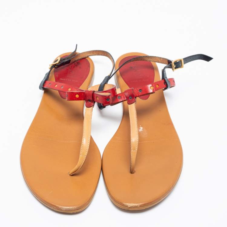 مملوكة مسبقًا Fendi Multicolor Leather Slingback Flats Size 38.5