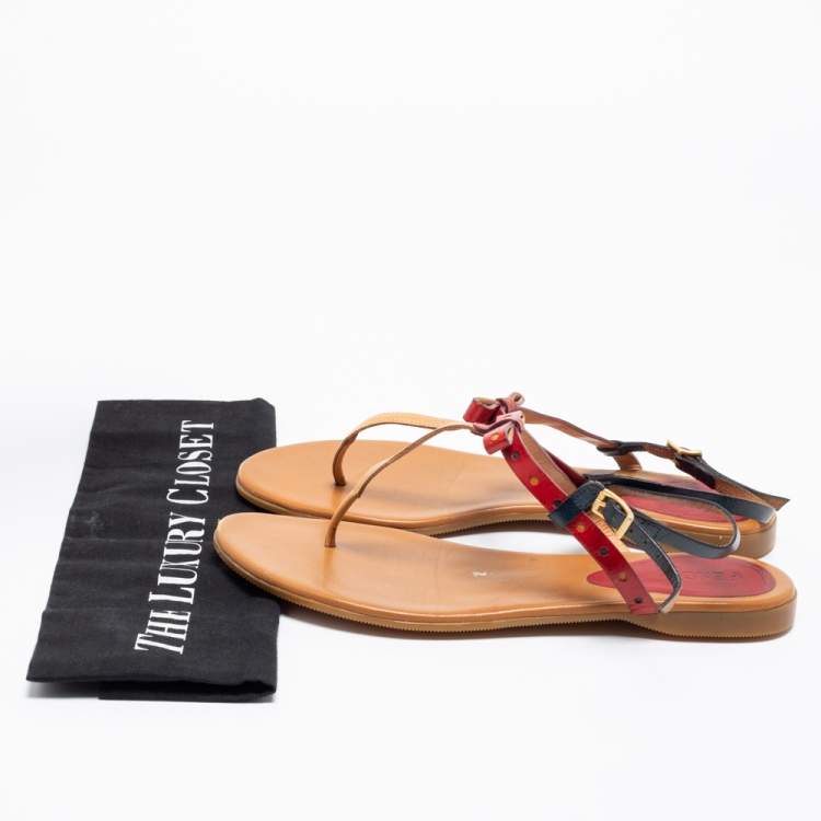 مملوكة مسبقًا Fendi Multicolor Leather Slingback Flats Size 38.5