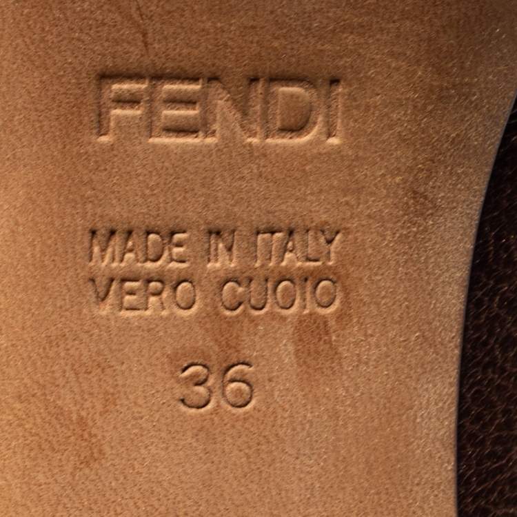 Pre Owned Fendi Brown Leather Zucca Print Heel Peep-Toe Pumps Size 36