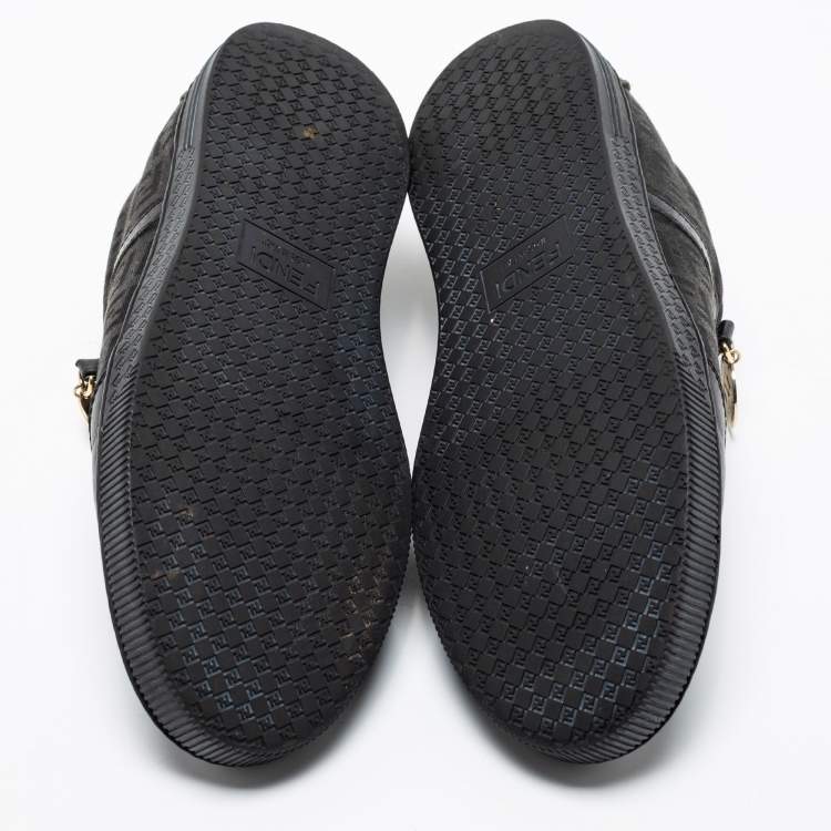 Pre Owned Fendi Black Zucca Canvas And Leather Low Top Sneakers Size 37.5