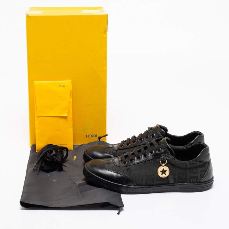 Pre Owned Fendi Black Zucca Canvas And Leather Low Top Sneakers Size 37.5