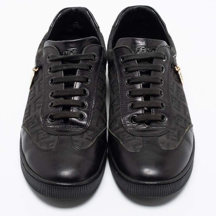 Pre Owned Fendi Black Zucca Canvas And Leather Low Top Sneakers Size 37.5