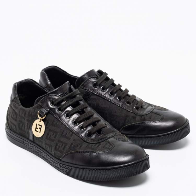 Pre Owned Fendi Black Zucca Canvas And Leather Low Top Sneakers Size 37.5