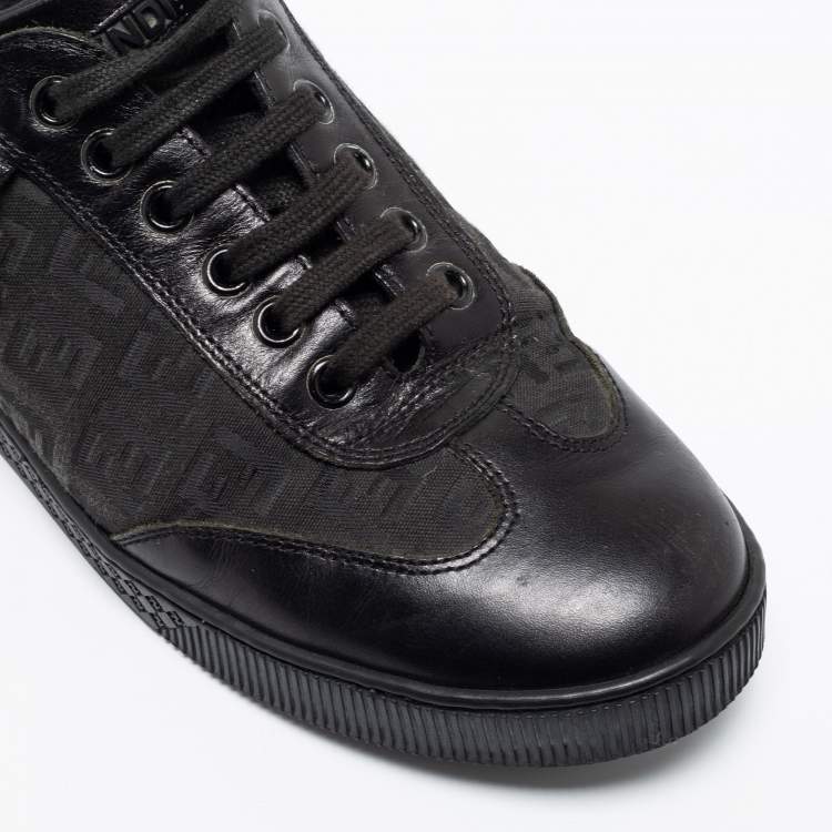 Pre Owned Fendi Black Zucca Canvas And Leather Low Top Sneakers Size 37.5