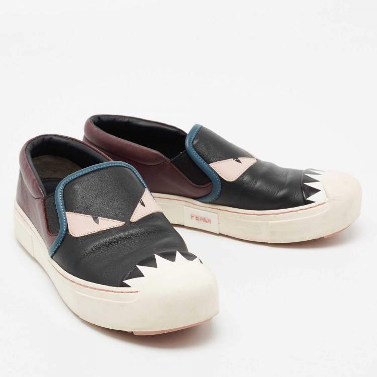 Pre Owned Fendi Multicolor Leather Monster Slip On Sneakers Size 36.5