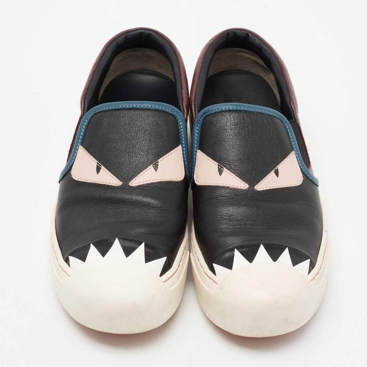 Pre Owned Fendi Multicolor Leather Monster Slip On Sneakers Size 36.5
