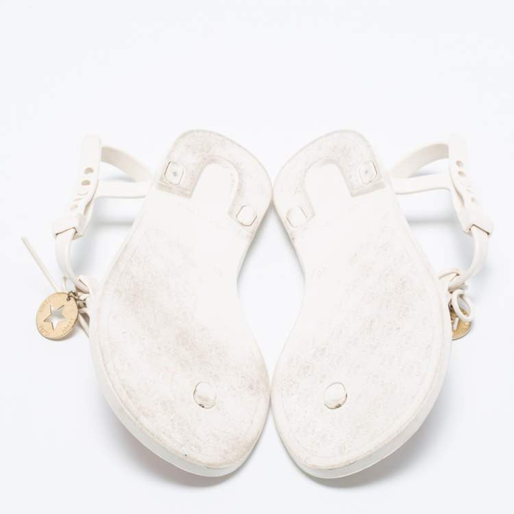 Pre Owned Fendi White Jelly Logo Charm Sunny Thong Flat Sandals Size 36
