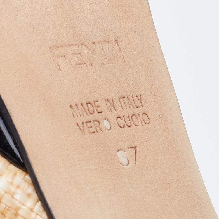 Pre Owned Fendi Beige Woven Raffia Fendista Bow Platform Slingback Sandals Size 37