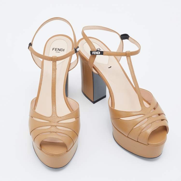 Pre Owned Fendi Brown Leather Duo Platform Sandals Size 39