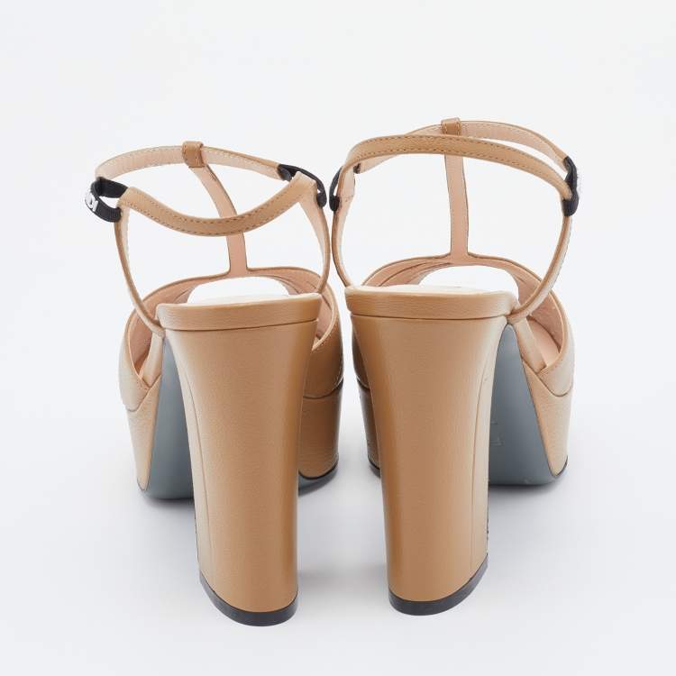 Pre Owned Fendi Brown Leather Duo Platform Sandals Size 39