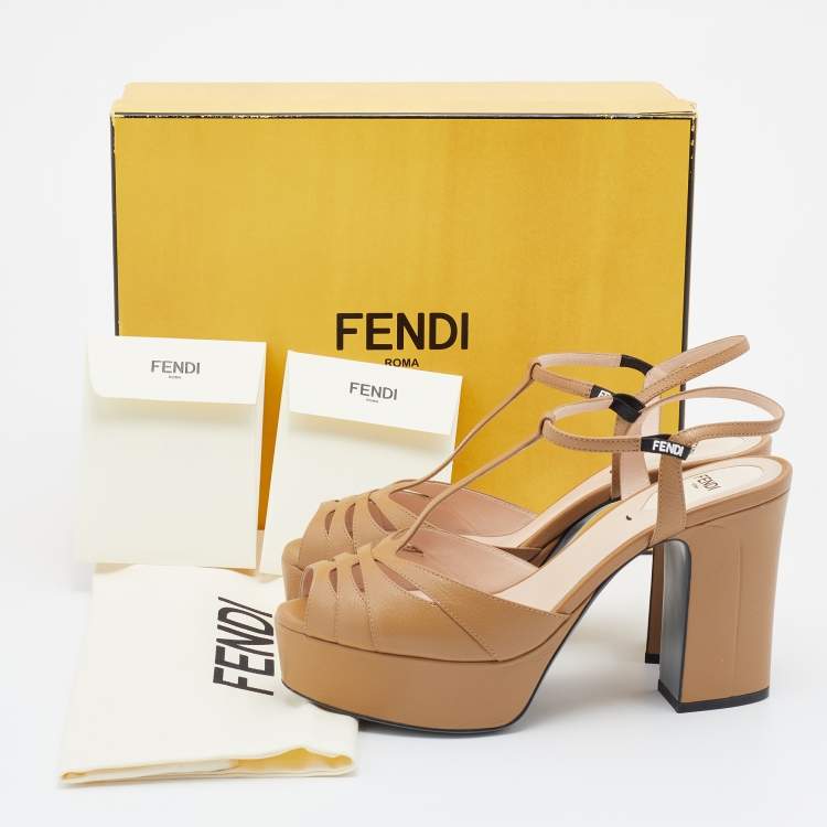 Pre Owned Fendi Brown Leather Duo Platform Sandals Size 39