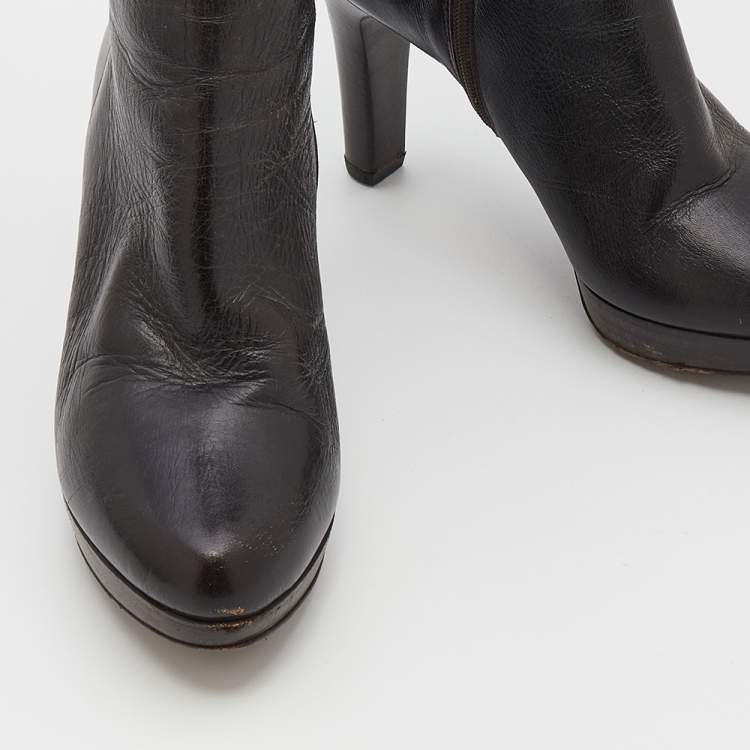 Pre Owned Fendi Brown Zucca Canvas And Leather Knee Length Platform Boots Size 38