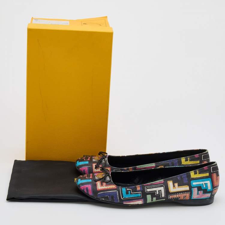Pre Owned Fendi Multicolor Zucca Spalmati Coated Canvas Bow Ballet Flats Size 40
