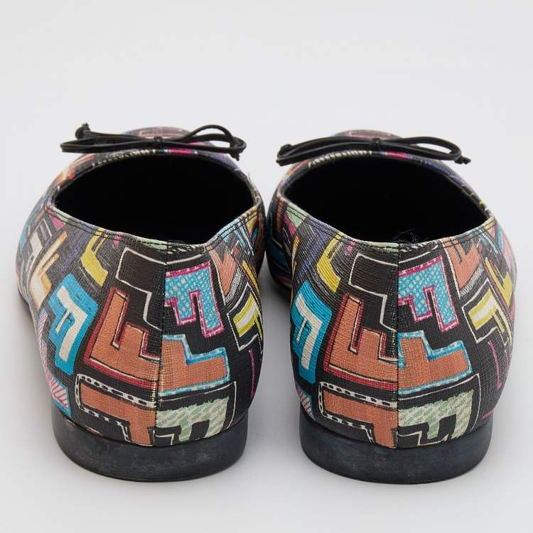 Pre Owned Fendi Multicolor Zucca Spalmati Coated Canvas Bow Ballet Flats Size 40