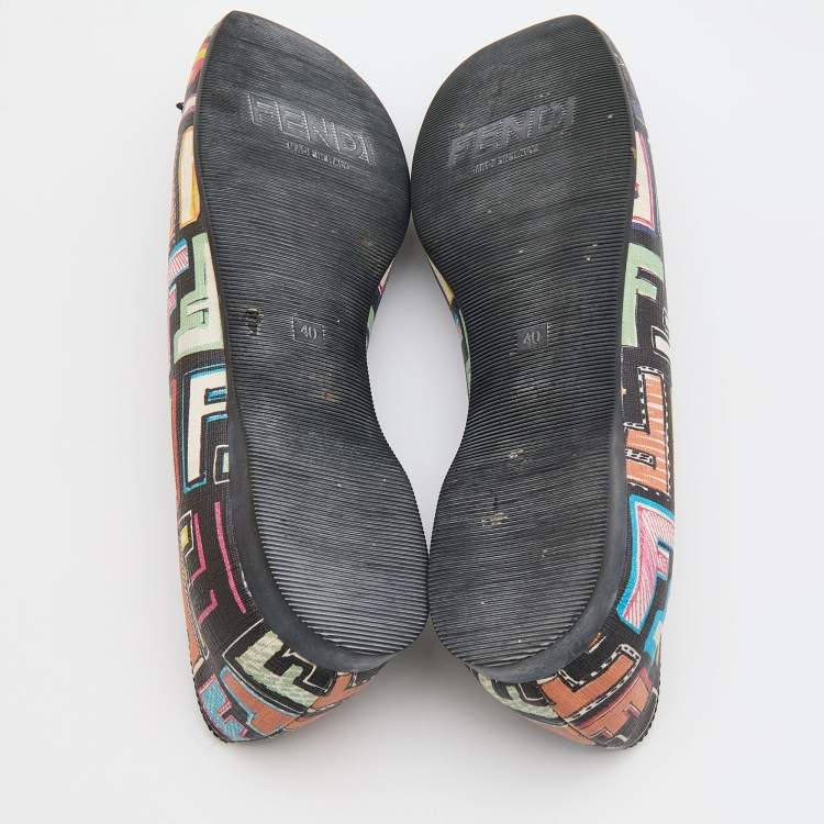 Pre Owned Fendi Multicolor Zucca Spalmati Coated Canvas Bow Ballet Flats Size 40