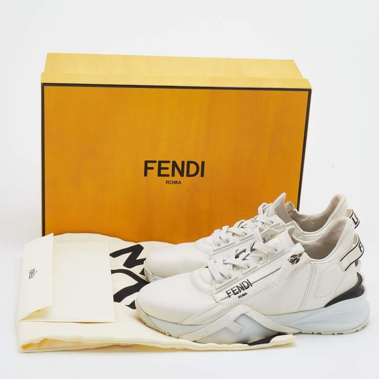 Pre Owned Fendi Off White Leather Fendi Flow Sneakers Size 38.5