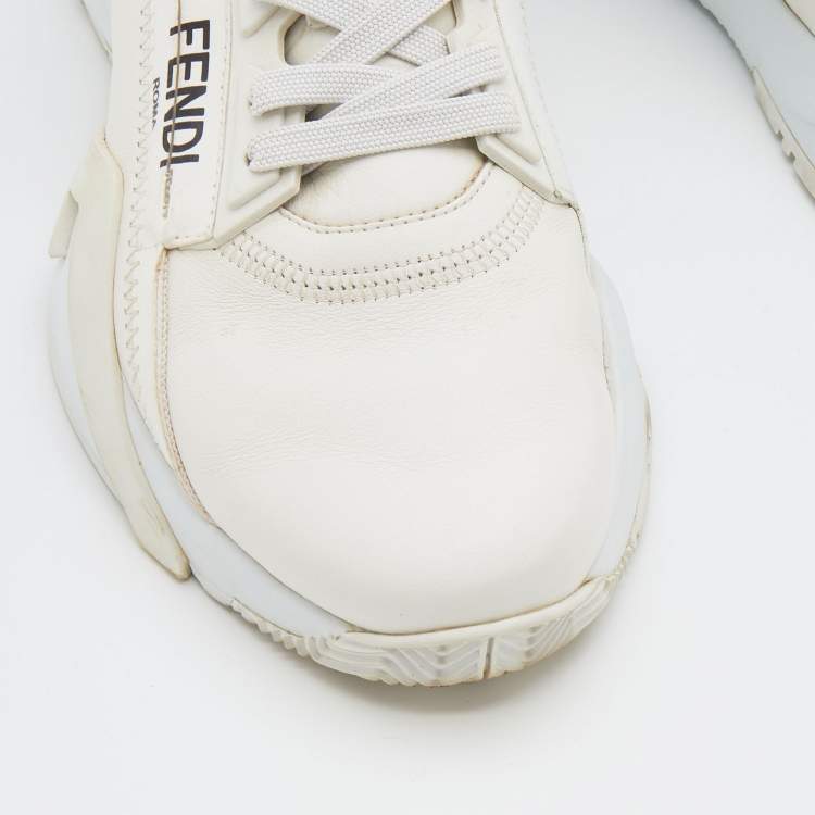Pre Owned Fendi Off White Leather Fendi Flow Sneakers Size 38.5