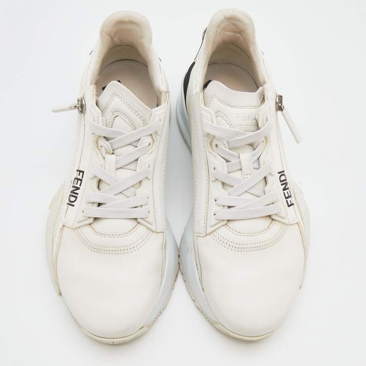 Pre Owned Fendi Off White Leather Fendi Flow Sneakers Size 38.5