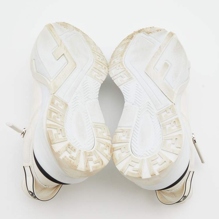 Pre Owned Fendi Off White Leather Fendi Flow Sneakers Size 38.5