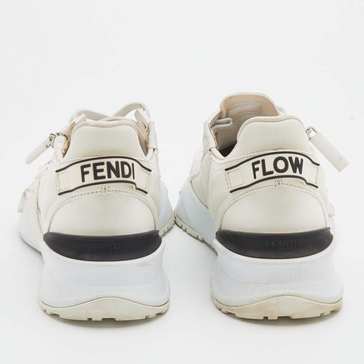 Pre Owned Fendi Off White Leather Fendi Flow Sneakers Size 38.5