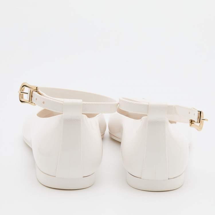 Pre Owned Fendi White Jelly Peep Toe Ankle Strap Ballet Flats Size 37