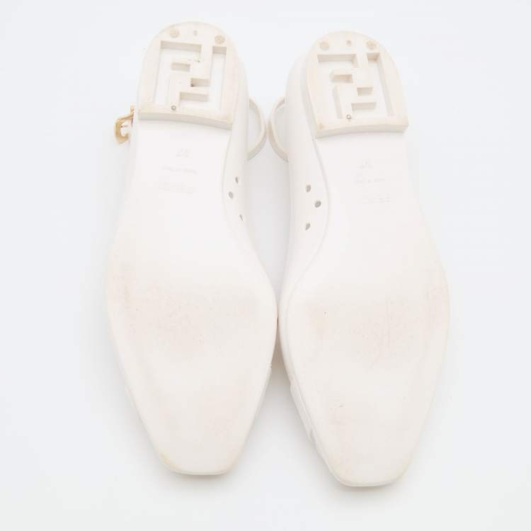 Pre Owned Fendi White Jelly Peep Toe Ankle Strap Ballet Flats Size 37