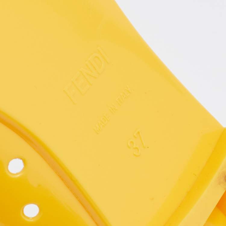 Pre Owned Fendi Yellow Jelly Peep Toe Ankle Strap Flat Sandals Size 37