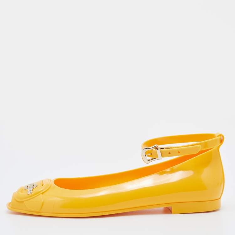 Pre Owned Fendi Yellow Jelly Peep Toe Ankle Strap Flat Sandals Size 37