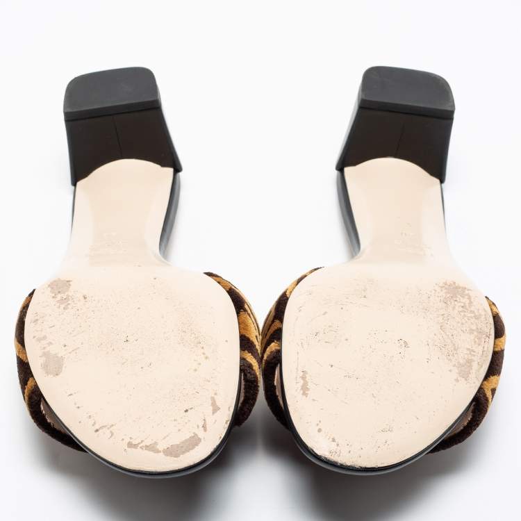 Pre Owned Fendi Two-Tone Zucca Velvet Slide Sandals Size 40