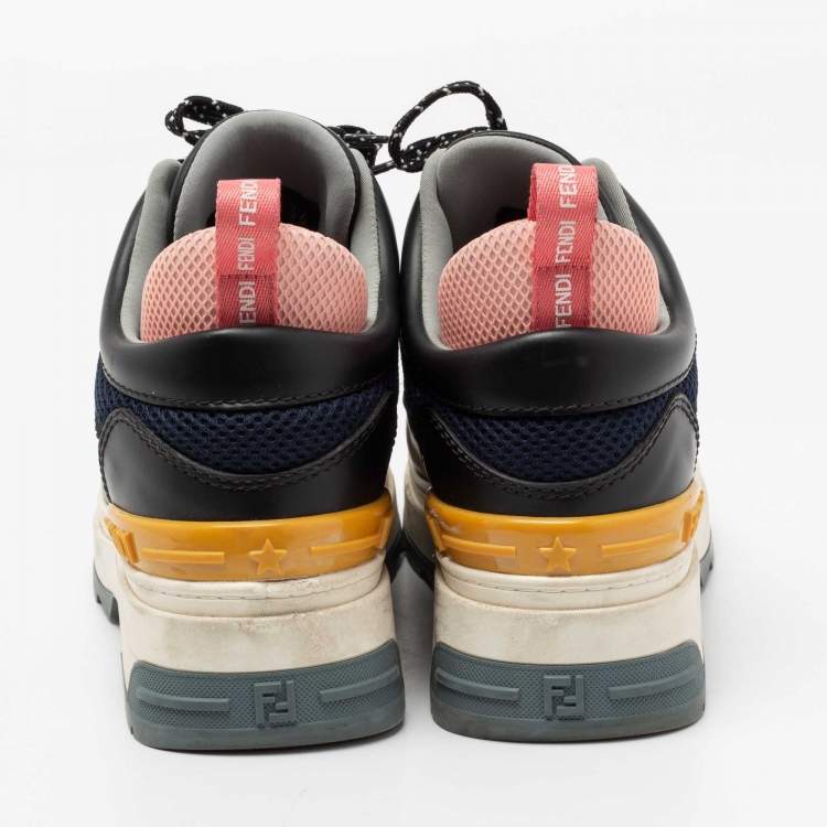 Pre Owned Fendi Multicolor Leather and Mesh T-Rex Low Top Sneakers Size 36