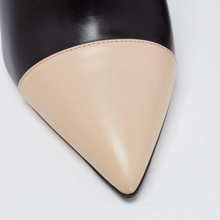 Pre Owned Fendi Black/Beige Leather Pointed Toe Pumps Size 38