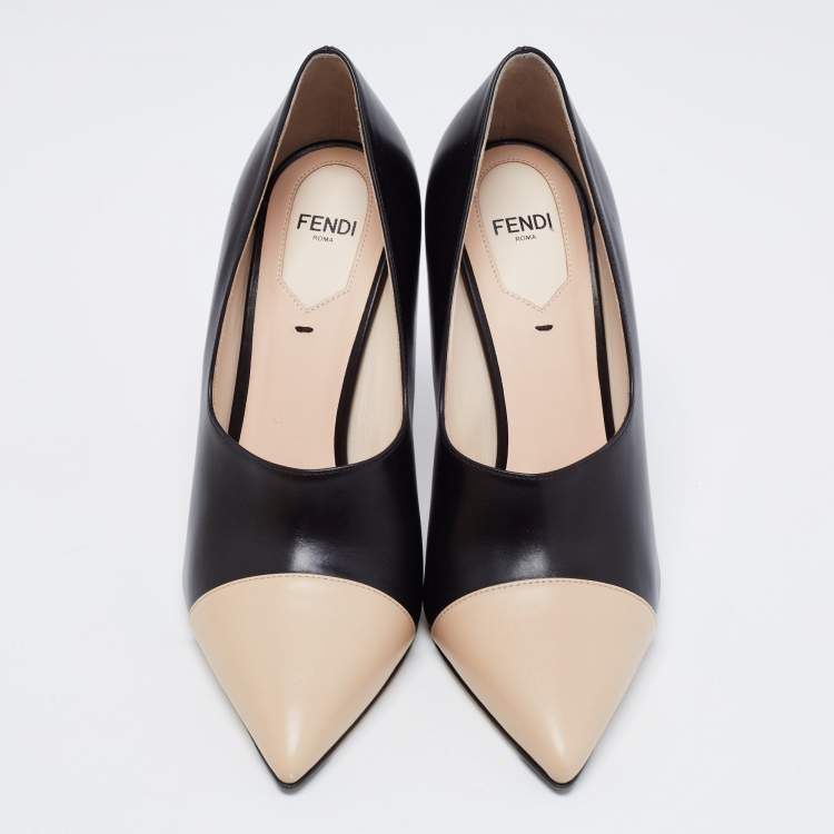 Pre Owned Fendi Black/Beige Leather Pointed Toe Pumps Size 38