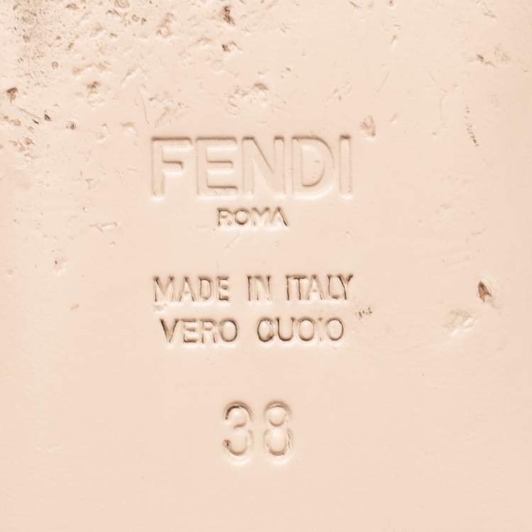Pre Owned Fendi Beige Satin Logo Embroidered Flat Slides Size 38