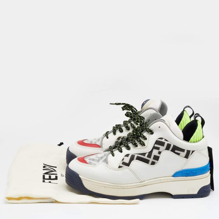 Pre Owned Fendi Multicolor Leather And Mesh FF Chunky Lace Up Sneakers Size 39