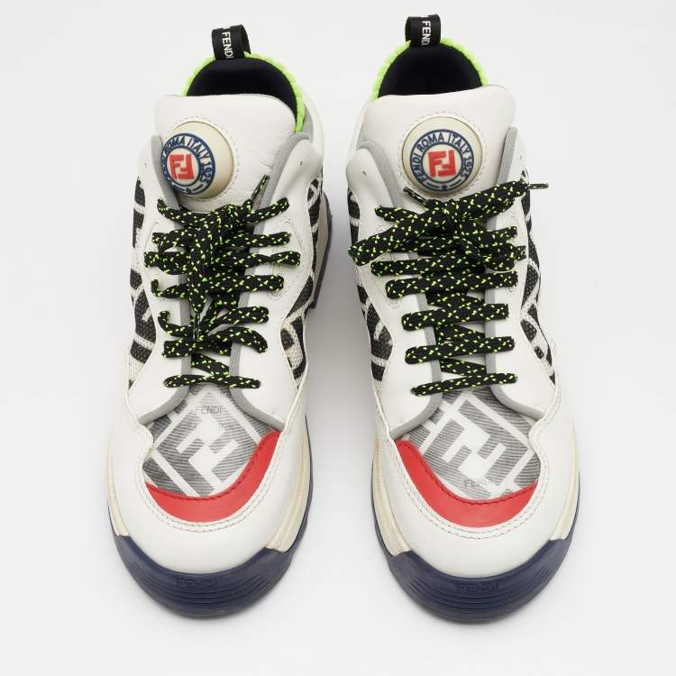 Pre Owned Fendi Multicolor Leather And Mesh FF Chunky Lace Up Sneakers Size 39