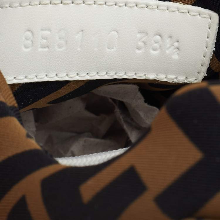 Pre Owned Fendi White/Brown Canvas and Neoprene Force Sneakers Size 38.5
