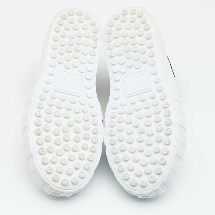Pre Owned Fendi White/Brown Canvas and Neoprene Force Sneakers Size 38.5