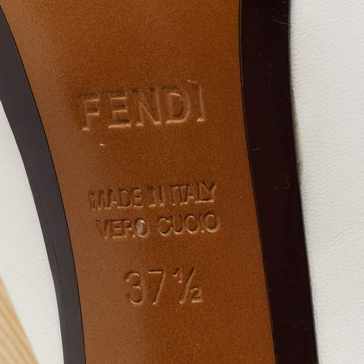 Pre Owned Fendi White/Brown Leather And Stretch Fabric Platform Ankle Boots Size 37.5